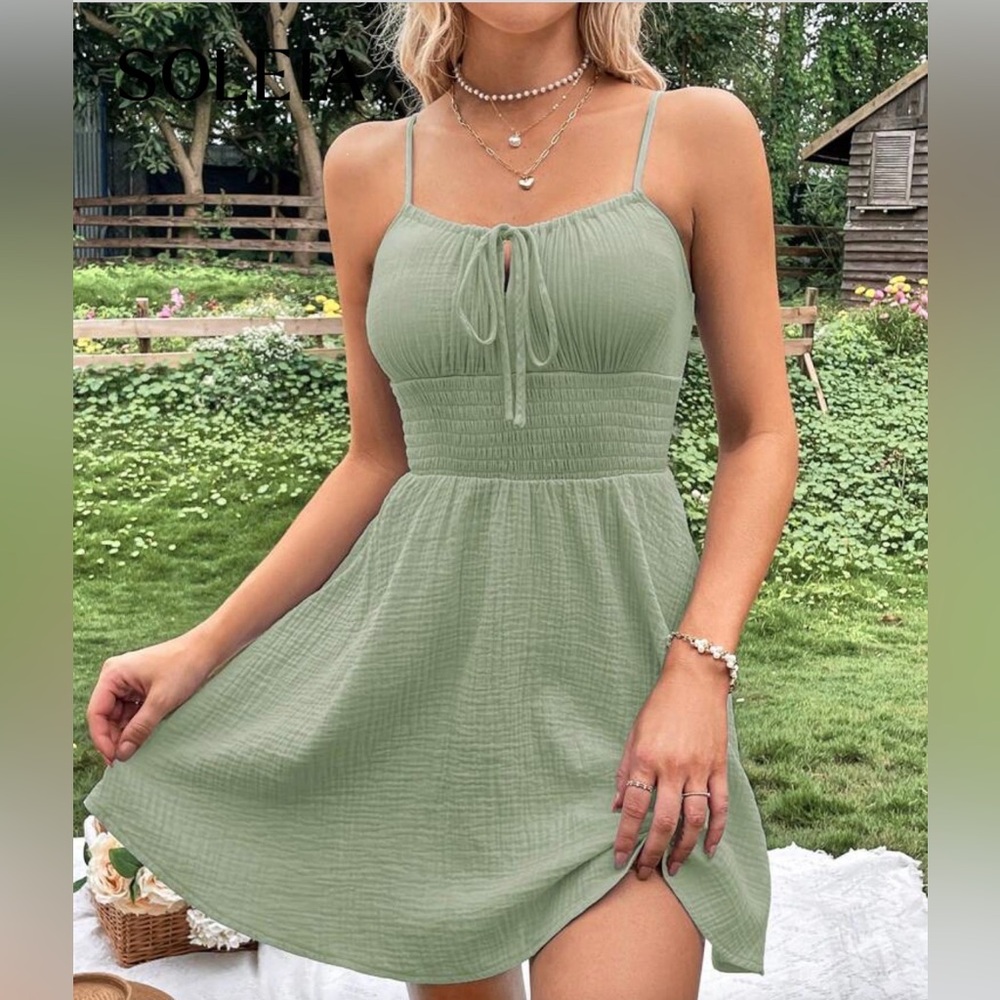 SHEIN Sage Green Spaghetti Strap Mini Dress